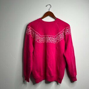 80’s vintage Retro pink crewneck sweater with snowflakes size medium